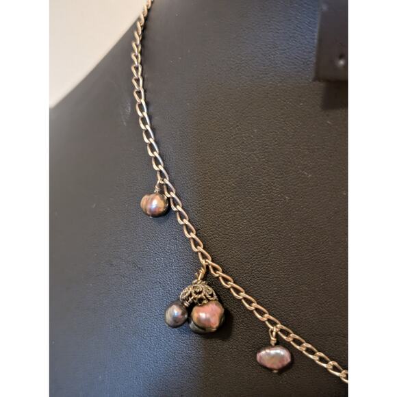 Vintage Genuine Freshwater Peacock Pearl Dangling Sterling 15-16.5" Necklace - Picture 4 of 8